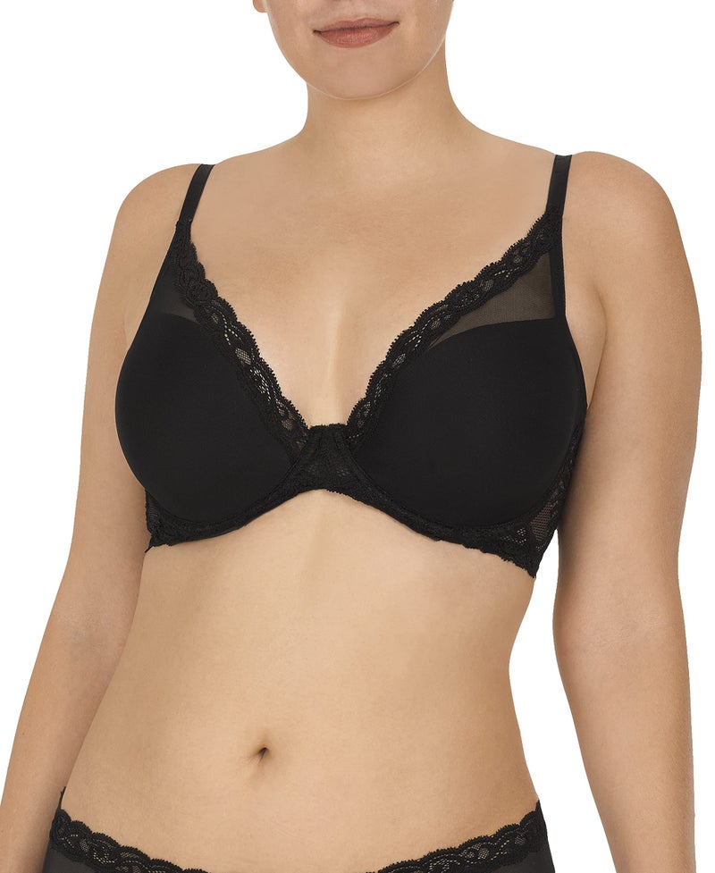 Natori Womens Feathers Contour Plunge Bra, Black, 36D - Image 3